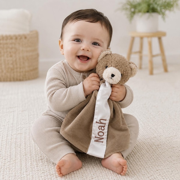 Personalized Teddy Bear Security Blanket, Embroidered Baby Lovey