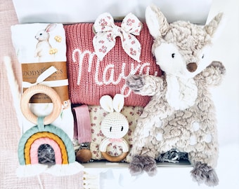 Newborn Baby Girl Gift Set, Embroidered Organic Cotton Sweater For Baby