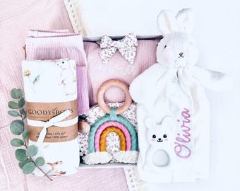 New Baby Girl Gift Basket, Baby Shower Gift, Personalized Gift For Baby, Present For Baby Girl, Rainbow Baby Gift, Unique Baby Girl Gifts