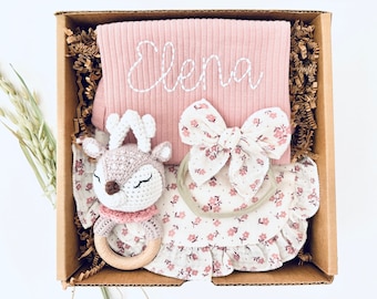 Weicher Bio personalisierte Baby Mädchen Geschenk Baby Mädchen Neugeborenen Geschenk gestickt Baby Geschenk Geschenkkorb für neues Baby Unternehmensbabygeschenk