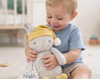 Personalized Sleepy Bloom Bunny with Embroidered Name, Easter Plush Bunny