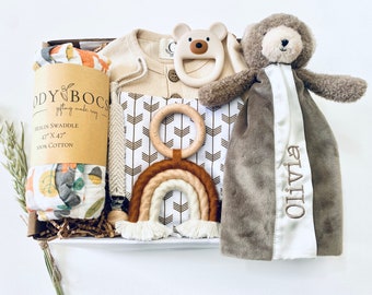 Gender Neutral Baby Gift, Unisex Baby Shower Gift, Baby Shower Gift, Personalized Teddy Bear, Gift For Newborn, Gift Basket For Baby