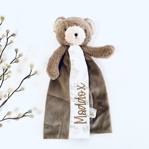 Personalized Teddy Bear, Bear Security Blanket, Stuffed Teddy Bear, Embroidered Baby Gift, Gift For Newborn, Personalized Lovey Blanket