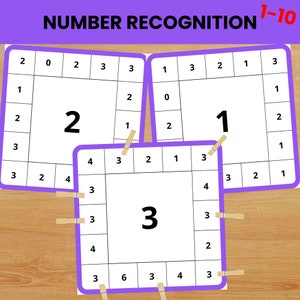 Numéros de carte assortis à clip 1-10 | Mathématiques imprimables pour la maternelle et le préscolaire Reconnaissance des nombres