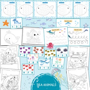 Pack d&#39;apprentissage préscolaire sur le thème de l&#39;océan | Activité Montessori à imprimer pour les enfants, comptage de la vie marine, trace, pages couleur, ressources pour l&#39;école à la maison