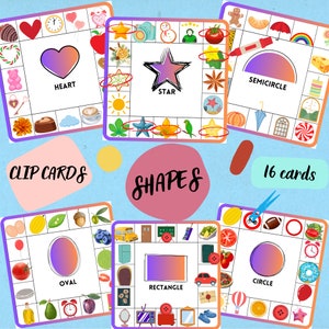 Activité d'association de formes pour les tout-petits | Cartes à clip imprimables pour la motricité fine et les mathématiques | Livre Occupé Montessori PDF