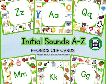 Initial Letter Sound Matching A–Z | Phonics Clip Cards | Preschool & Kindergarten