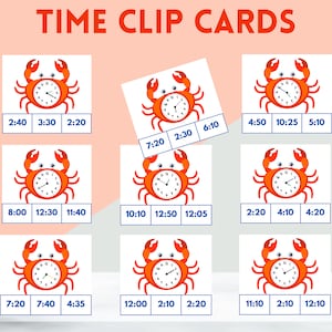 Schede con clip per dire l'ora per bambini / Attività di abbinamento dell'orologio analogico / Matematica stampabile per la scuola materna e l'asilo