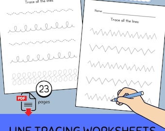 Trace the Lines Worksheets for Kindergarten | Printable Pre-Writing Fine Motor Practice Sheets