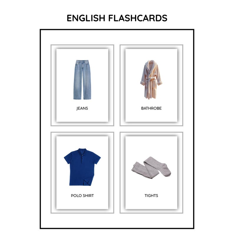 Bilingual English-spanish Clothing Flashcards for Kids | Printable PDF