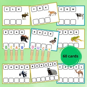 Tarjetas con clips para unir letras y actividades de alfabetización para niños / Juegos educativos divertidos para aprender a jugar