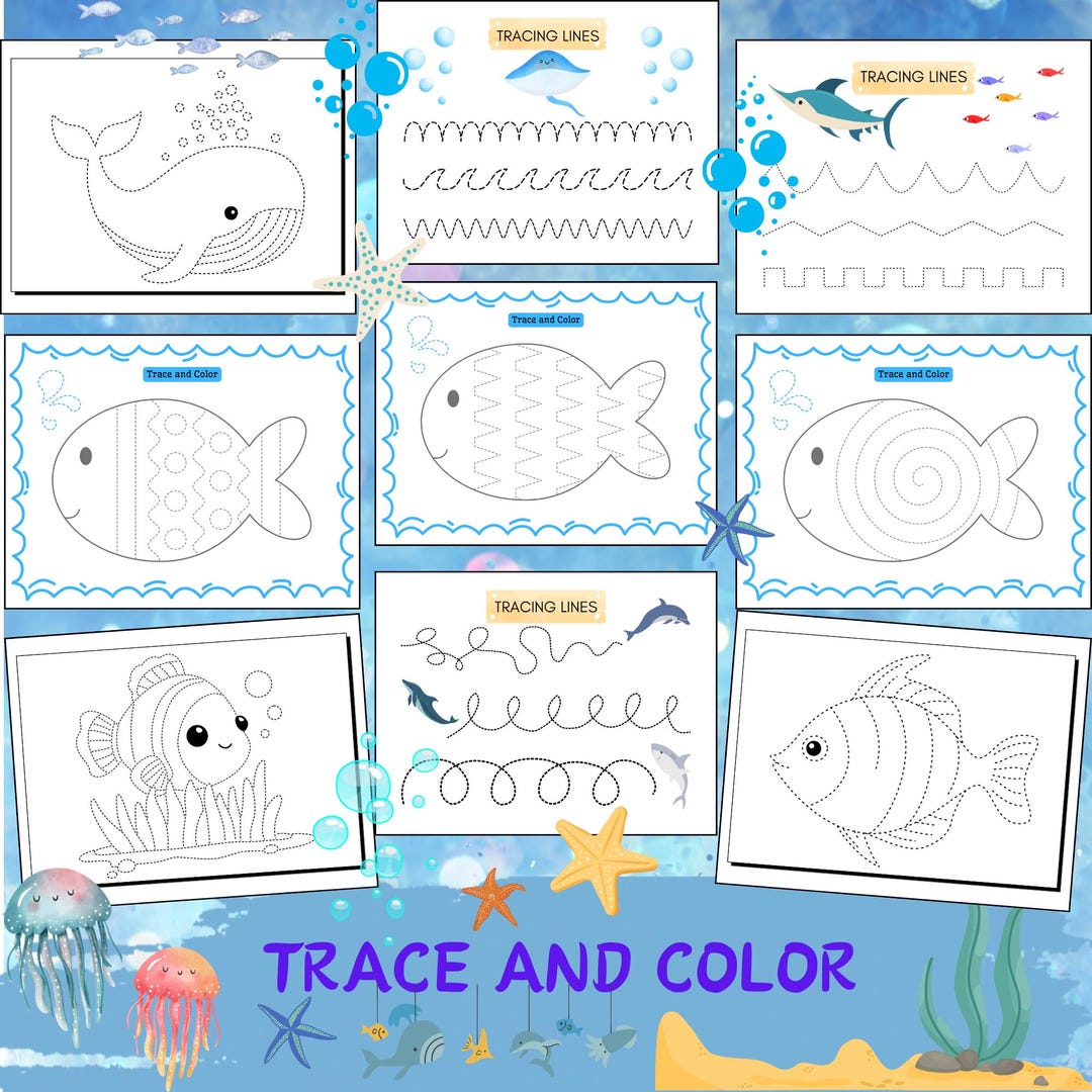 Trace Fish Worksheets for Kids Under the Sea Tracing Activity Fine