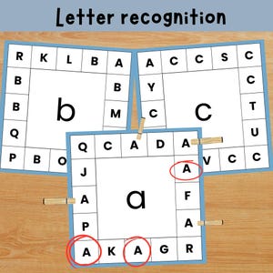 Schede di abbinamento dell'alfabeto / Attività di riconoscimento di maiuscole e minuscole per la scuola materna / Gioco con clip stampabile dalla A alla Z