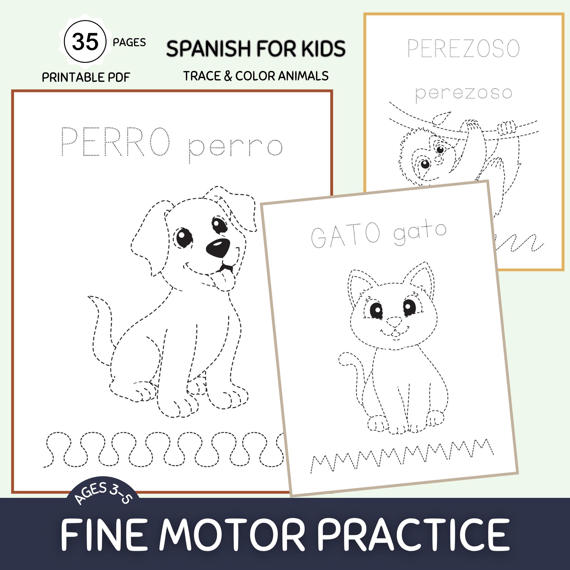 Fichas de trazo y coloreado de animales en español / PDF imprimible ...