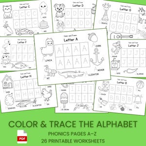 Phonics Coloring Pages with Letter Tracing | A–Z Printable Alphabet Worksheets for Preschool & Kindergarten