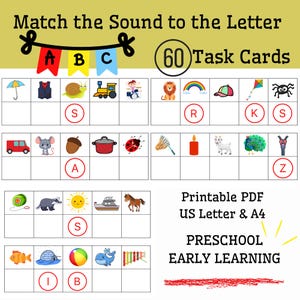 Phonemic Awareness Activity for Preschool | Beginning Sound Matching Task Cards | Early Literacy PDF Printables