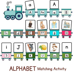 Actividad del tren del alfabeto para preescolar y jardín de infantes: sonidos de letras, reconocimiento, aprendizaje divertido y una herramienta para la educación en casa.