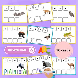 Tarjetas de vocabulario visual de animales para jardín de infantes / Divertido juego de emparejar y reconocer letras para alfabetización temprana