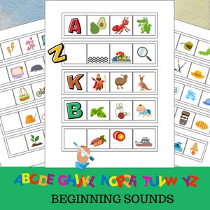 Hojas de trabajo de fonética para unir letras con sonidos iniciales para jardín de infantes y preescolar / Actividad de reconocimiento de sonidos del alfabeto