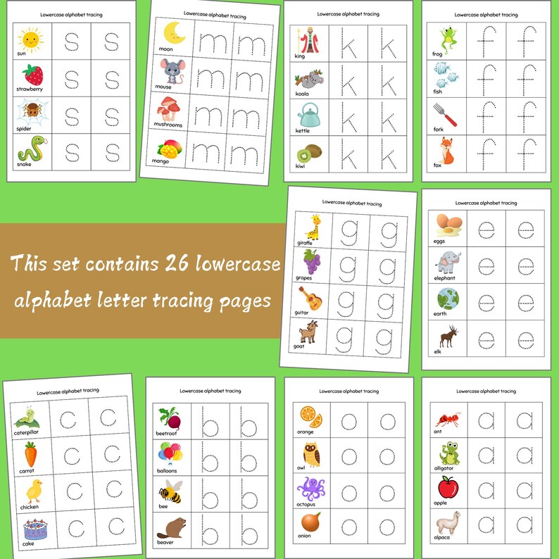 Pre Writing Letters Examples Lowercase Alphabet Tracing Worksheets | Preschool Pre-writing Letter ...