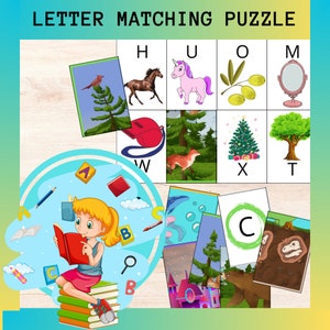Casse-tête avec correspondance des lettres Beginning Sounds - Cartes de l'alphabet de la maternelle pour la phonétique et la reconnaissance des lettres