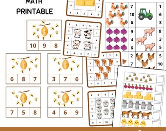 Farm Counting Activities for Preschool | Math Worksheets, Clip Cards & Dot to Dot Printable