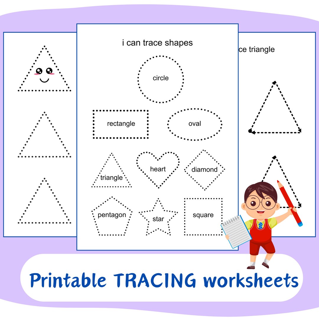 Preschool Shape Tracing Worksheets, Geometric Shapes Activity, Printable, Homeschool Busy Book ...