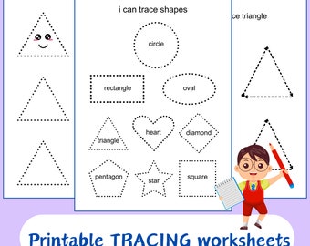 Preschool Shape Tracing worksheets, Geometric shapes activity, Printable, Homeschool Busy book, Kindergarten