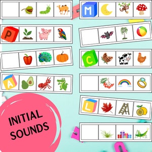 Actividad fonética de sonidos iniciales, hojas de trabajo de emparejamiento de letras para preescolar y jardín de infantes, herramientas didácticas divertidas