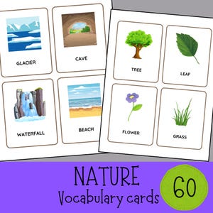 Nature Vocabulary Flashcards for Kindergarten | Homeschool Printable Activity | Early Language Learning Cards