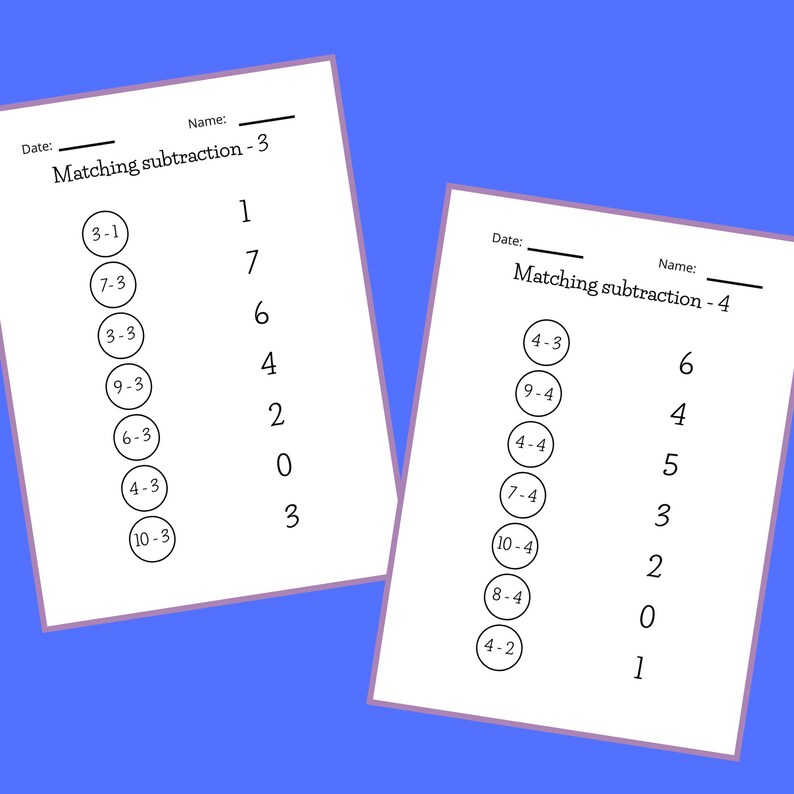 Subtraction Within 10 Matching Worksheets | Kindergarten Math Printable ...