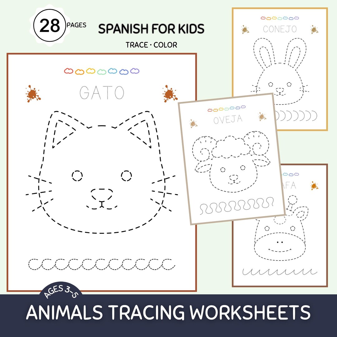 Preschool Spanish Animals Tracing Worksheets | Printable Fine Motor ...
