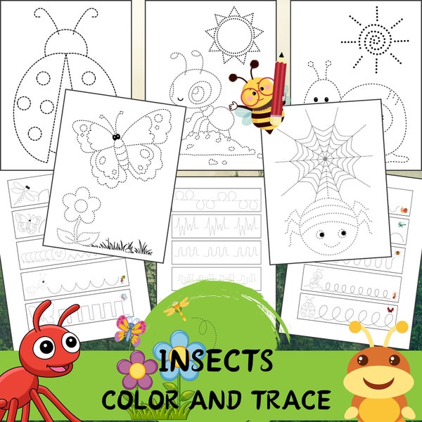 Insects Preschool Tracing worksheets, Toddler tracing activities printable, Homeschool Busy book, Handwriting practice Kindergarten
