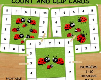 Ladybug Count and Match Clipkarten | Nummer Passend 1-10 | Vorschule Mathe