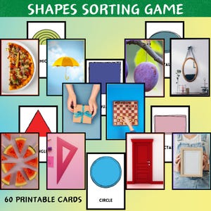 Vormen sorteren afdrukbaar | Realistisch spel voor het matchen van objecten | Op Montessori geïnspireerde pdf-activiteit voor vroege wiskunde
