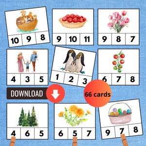 Count and Clip Cards | Printable Math Flashcards 1–12 for Preschool & Kindergarten | Counting Practice Activity PDF