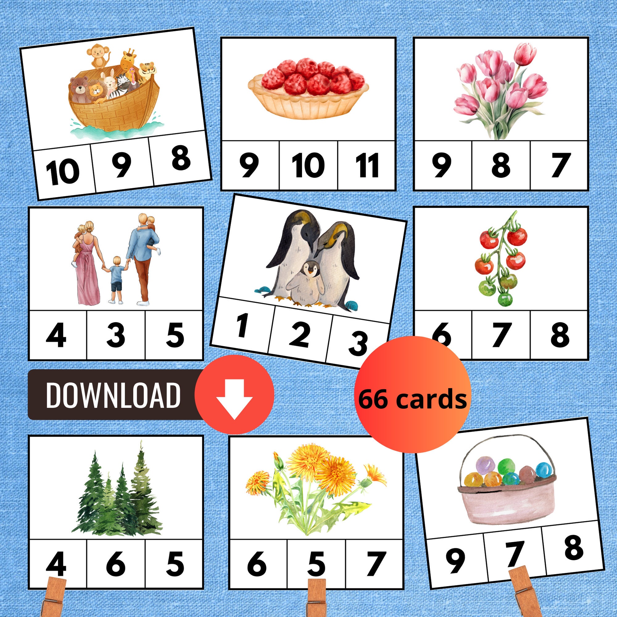 Preschool Counting Clip Cards Printable | Number Learning for Kids - Etsy