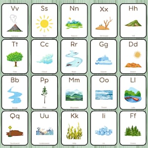 Nature Alphabet Flashcards for Kids | Printable ABC Cards | Preschool Learning Resource | Montessori Inspired