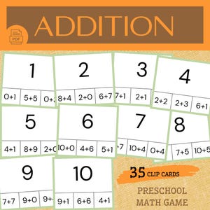 Addition Cards 1–10 | Printable Math Clip Cards for Preschool & Kindergarten | Hands-On Addition Practice