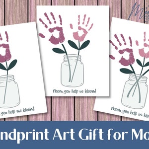 Mother&#39;s Day Flowers Gift From Kids printable | Handprint Art Mom Gift Digital Download | Help me bloom Keepsake Art | DIY Kids Craft Gift