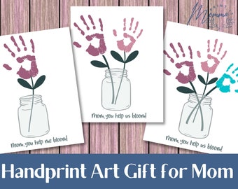 Mother's Day Flowers Gift From Kids printable | Handprint Art Mom Gift Digital Download | Help me bloom Keepsake Art | DIY Kids Craft Gift