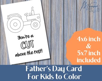 Father's Day Coloring Card printable | Kids Coloring DIY Card Digital Download | Dad is a cut above | 5x7 inch and 4x6inch card to color
