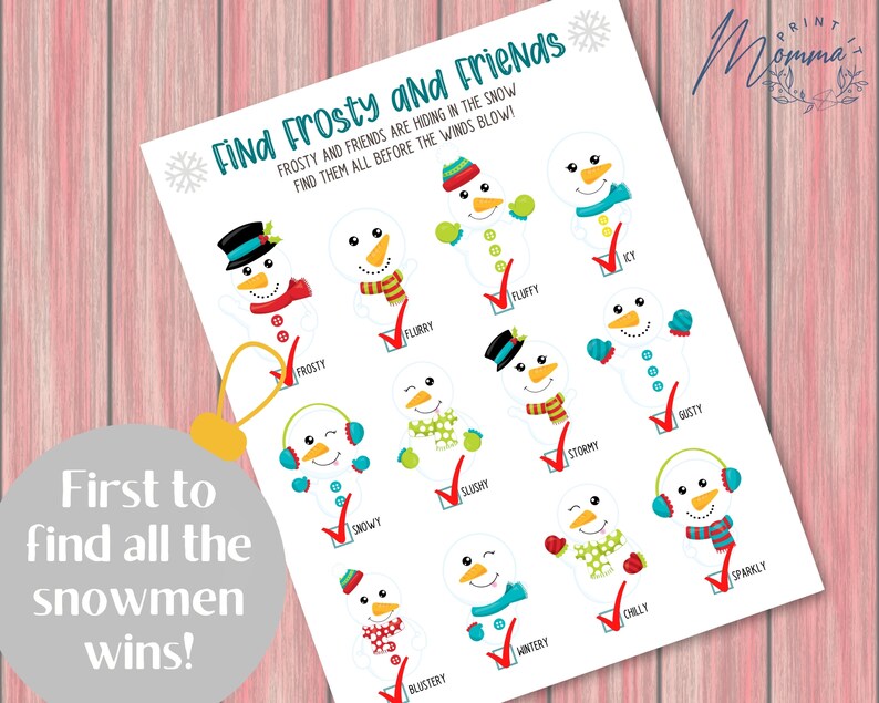 Find Frosty and Friends Game Printable Snowman Scavenger Hunt Digital ...
