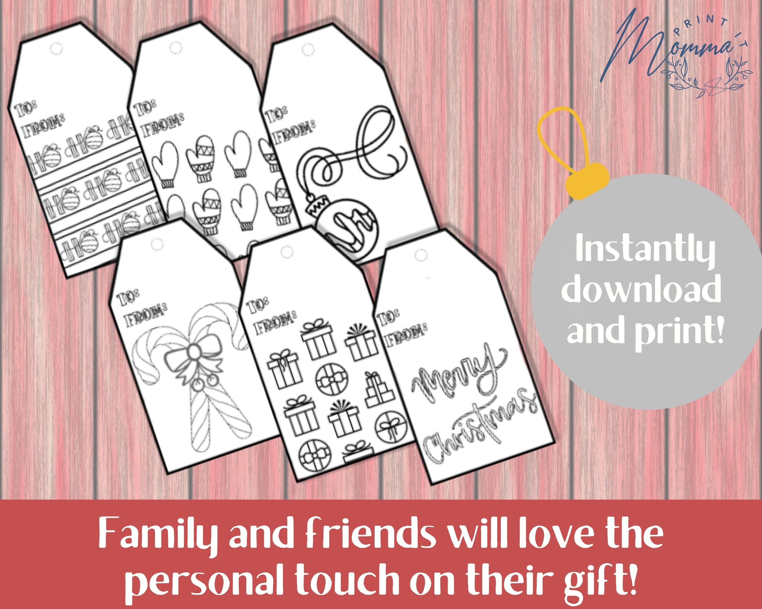 Christmas Coloring Gift Tag Set Printable | Gift Tags for Kids to Color ...