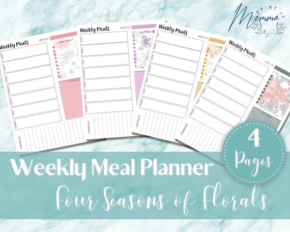 Weekly Meal Planner Four Seasonal Florals Printable Meal | Etsy