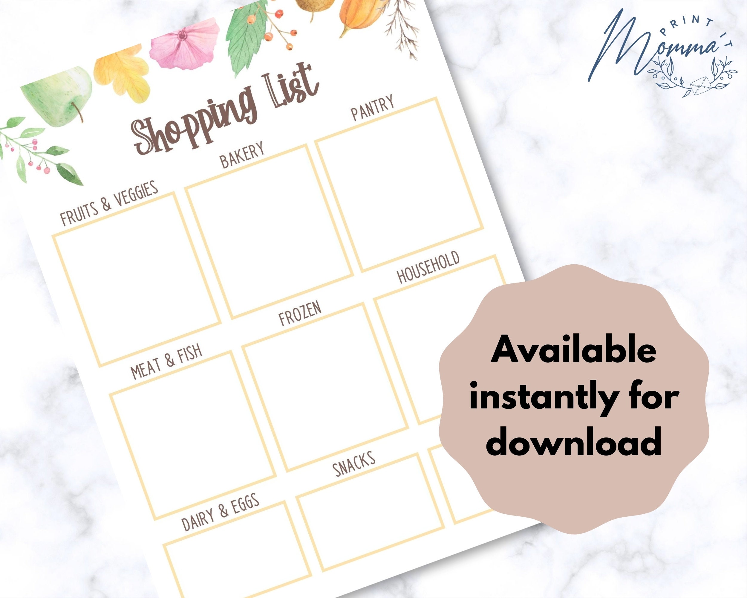 Autumn Grocery Shopping List Fall Meal Planning Shopping List Printable