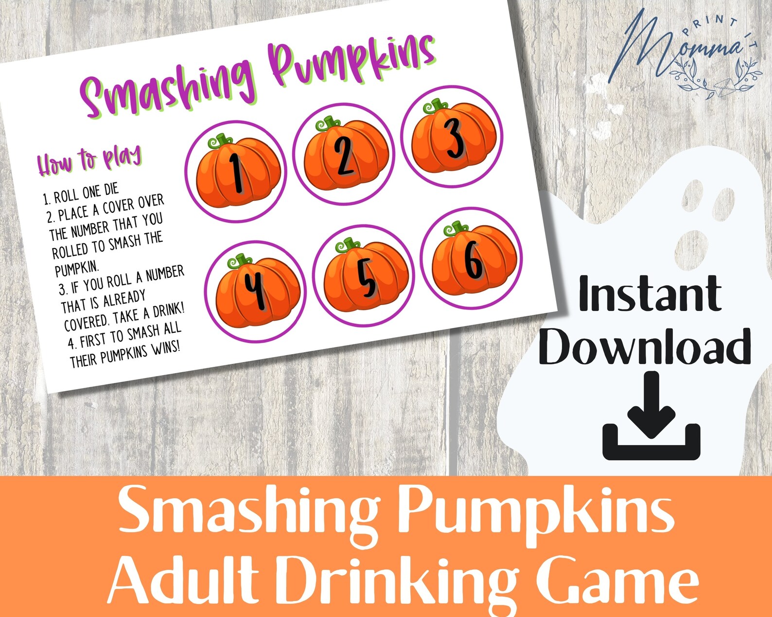 Halloween Adult Drinking Game Printable Smashing Pumpkins Dice Game