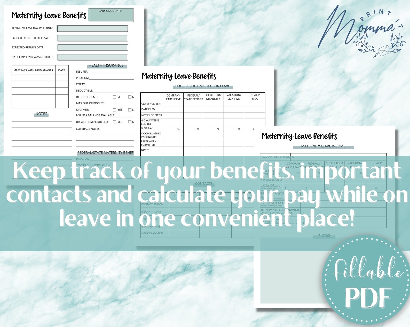 Maternity Leave Benefits Tracker Printable Fillable Work Family Leave