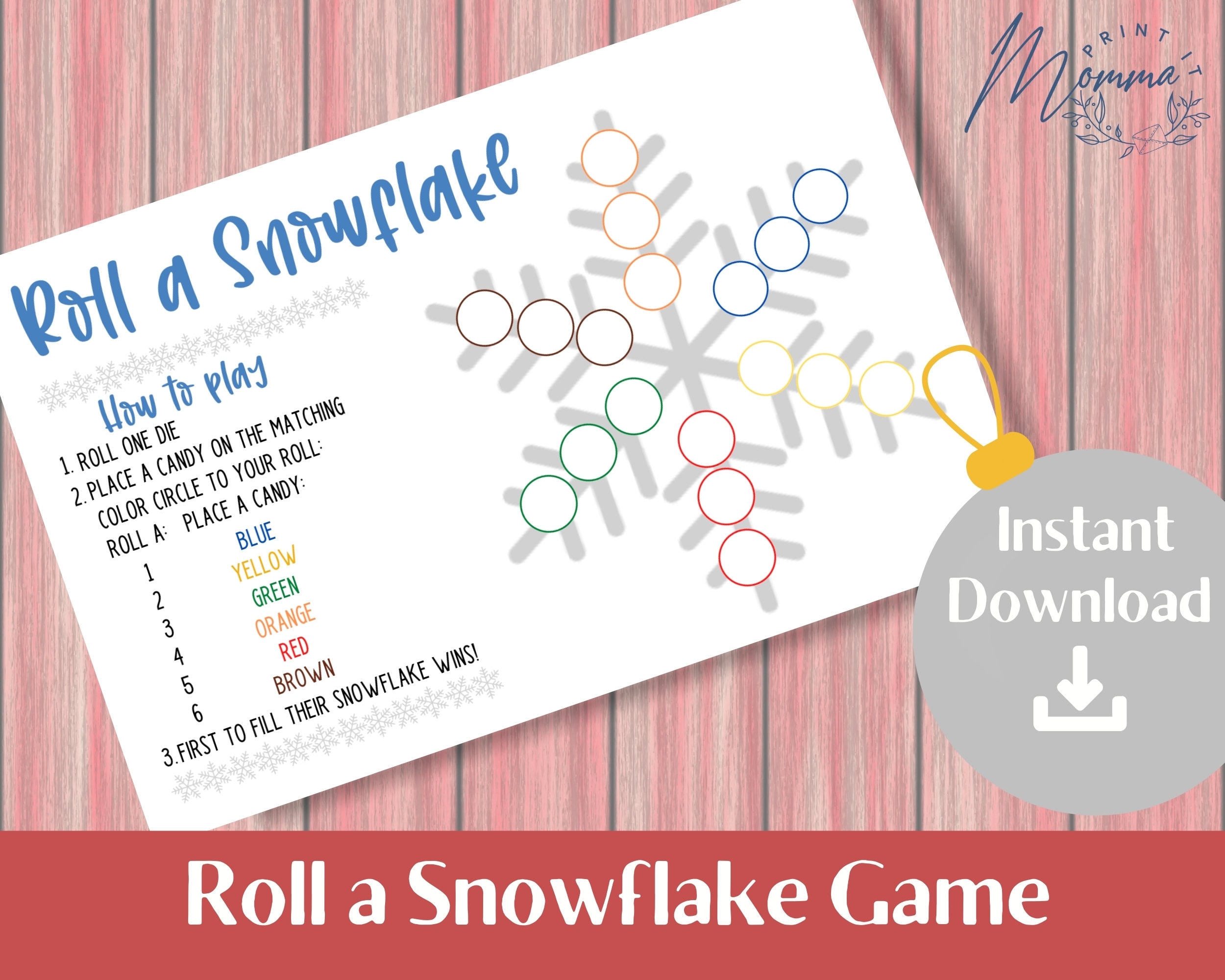 Roll a Snowflake Game Printable Christmas Snowflake Game Digital