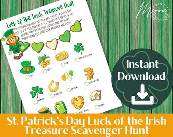 St. Patrick's Day Kids Scavenger Hunt Printable |  St. Patty's Day Luck of the Irish Treasure Hunt Digital Download | Kids Activity